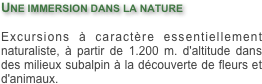 Une immersion dans la nature

Excursions à caractère essentiellement naturaliste, à partir de 1.200 m. d'altitude dans des milieux subalpin à la découverte de fleurs et d'animaux.