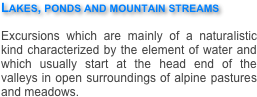 Lakes, ponds and mountain streams

Excursions which are mainly of a naturalistic kind characterized by the element of water and which usually start at the head end of the valleys in open surroundings of alpine pastures and meadows.
